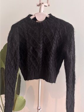 Aje. Black Open-Stitch Mohair Crew Sweater